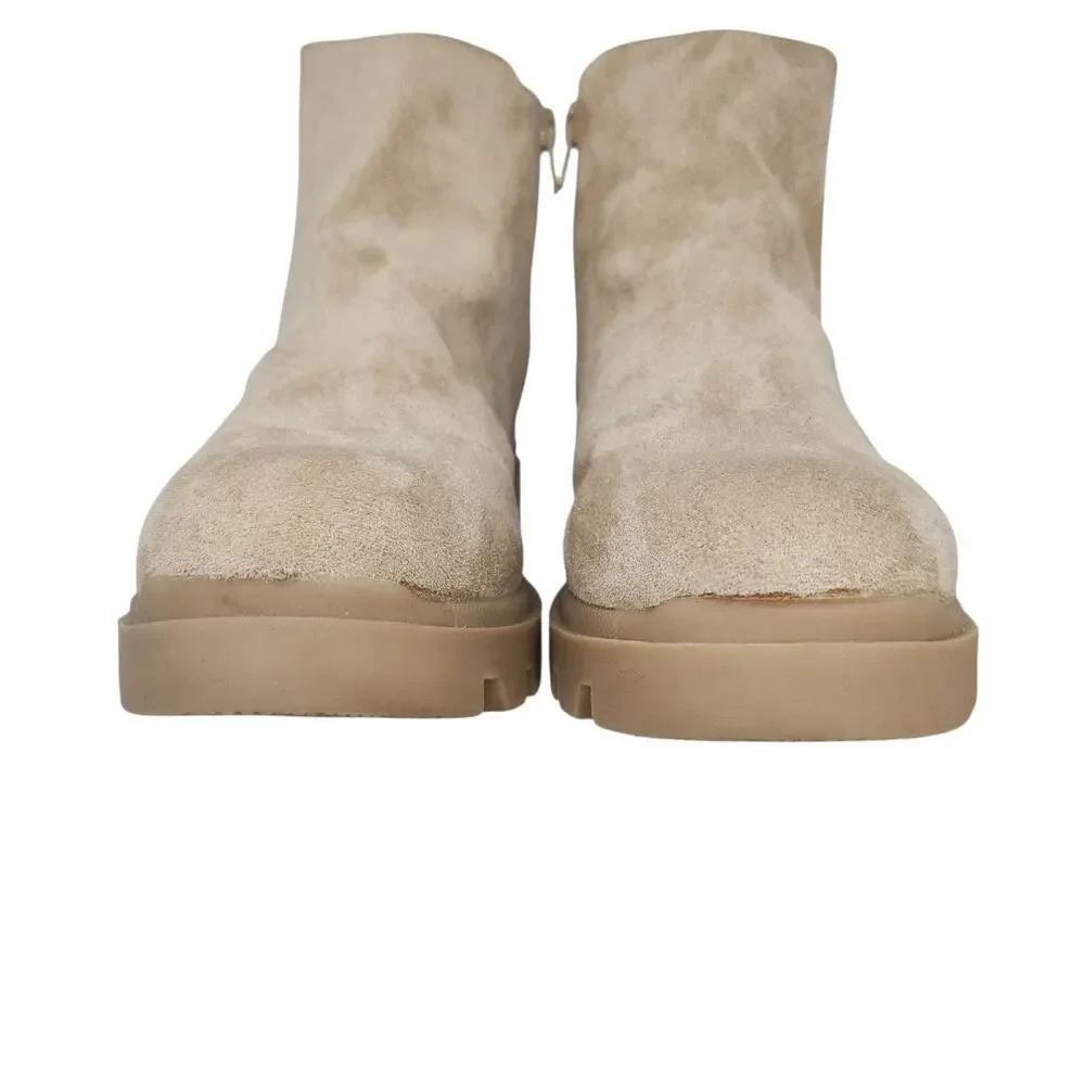 Nude Combat Boots Girls 4 Womens 5.5 Lugged Faux Suede Military Heeled Ankle